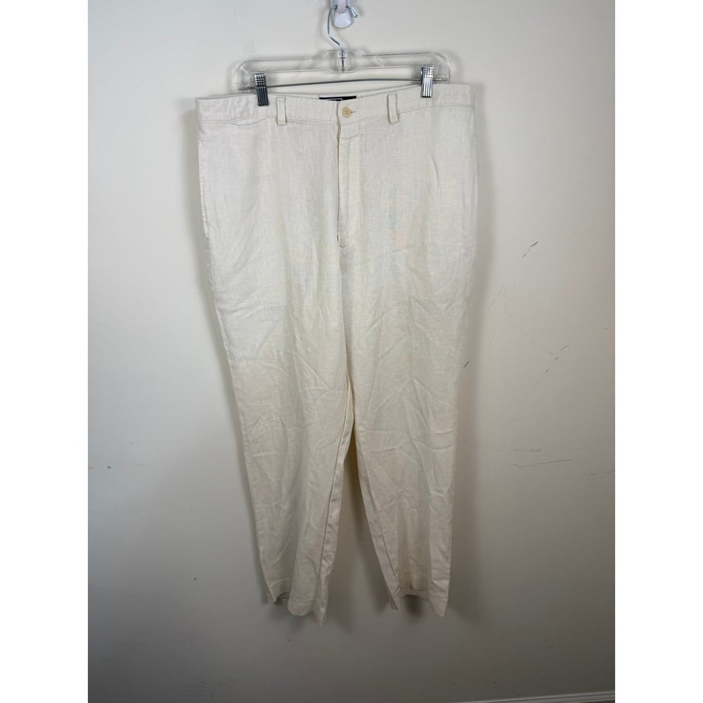 Vintage Polo Ralph Lauren Linen Pants White 38x32 Mens Trousers Straight Leg